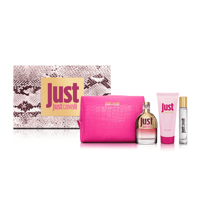 روبيرتو كاڤالي طقم هدية جاست كاڤالي للنساء (75 مل أو دي تواليت + 100 مل لوشن للجسم + حقيبة)